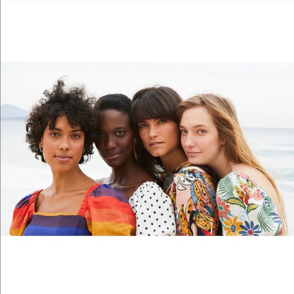 Farm Rio Rainbow Puff Sleeve Linen Mini Dress - Picture 2 of 10